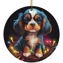 Cute Cavalier King Puppy Dog In Christmas Light Ornament Ceramic Gift Tree Decor - £11.83 GBP