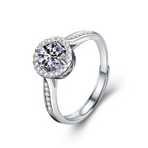 14k White Gold Over 2Ct Round Moissanite Halo Adjustable Engagement Wedding Ring - £50.63 GBP