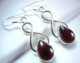 Garnet 925 Sterling Silver Earrings with Infinity Hoop Signifies Eternal Love - £12.19 GBP