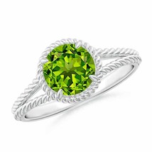 ANGARA 7mm Natural Peridot Twist Rope Split Shank Ring in Sterling Silver - £140.55 GBP+