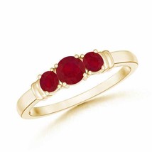 ANGARA Vintage Style Three Stone Ruby Wedding Band for Women in 14K Solid Gold - £713.63 GBP