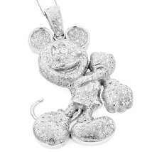 Hombres 6CT Redondo Imitación Diamante Mouse Colgante 14K Bañado en Oro Blanco - £468.46 GBP
