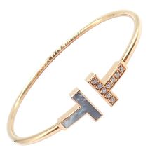 Authentic! Tiffany &amp; Co 18k Yellow Gold Diamond T Wire Mother of Pearl B... - $3,000.00