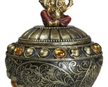 Hindu Vastu Yoga Ganesha Tooled Patterns And Gemstones Decorative Trinke... - $23.99