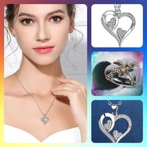 Beautiful Necklace Two Heart Inside in Sterling Silver Zirconia - £19.34 GBP