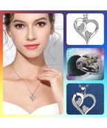 Beautiful Necklace Two Heart Inside in Sterling Silver Zirconia - £19.77 GBP