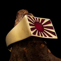 Rectangle shaped Mens Pinky Ring Japanese War Flag Red Sun-Beams - solid Brass - £21.96 GBP+
