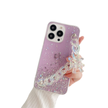 Anymob iPhone Case Purple Bear Wrist Chain Cute Crystal Bracelet Soft Silicone C - £21.06 GBP