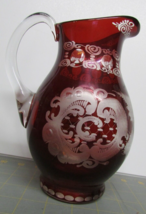 Rare Victorian Egermann Bohemian Red Ruby Glass Pitcher Czech Republic Stag Deer - £118.97 GBP