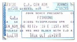 Fishbone Concert Ticket Stub October 20 1998 New York City - £19.43 GBP