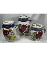 Oneida Vintage Fruit Canister Set W Lock Down Lids Hand Painted - $27.03 CAD