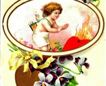 Cupid Burning Heart Gilt Flowers Ellen Clapsaddle Embossed Valentine Pos... - $9.76