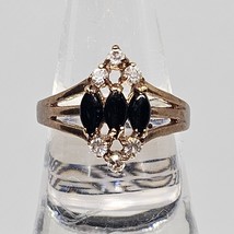 Onyx Cluster Cocktail Shield Ring 18k Yellow Gold Plated CZ Accent Size 7 - $29.99