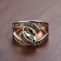 Bride Wedding Crystal Ring Antique Gold Color Big Zircon Stone Rings For Women - £6.38 GBP