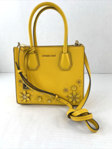 Michael Kors Mercer Bag Sunflower Yellow Leather Medium Tote Floral Applique B2P - £87.02 GBP