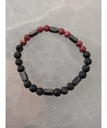  Thulite, hematite, and Lava rock 7in stretch bracelet with 6mm beads - $30.00