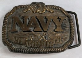 Vintage US NAVY &quot;Its An Adventure&quot; Belt Buckle Rope Waves Anchor United States - £17.91 GBP