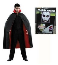Mens Dracula Vampire Adult Cape, Teeth &amp; Make-up Set Halloween Costume-OS - £15.64 GBP