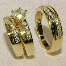 2Ct Lab Created Diamond His/Her Engagement Trio Ring Set 14K Yellow Gold Plated - £99.76 GBP