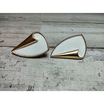 Vintage Signed Trifari Gold Tone White Enamel Scroll Post Pierced Earrings MCM - £6.69 GBP