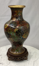 Vintage Cloisonne Ware Vase on Wood Stand 2 Thousand Flower Pattern a - £22.36 GBP
