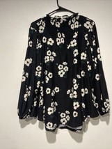 Lularoe Llr Clara Size Small Black With White Floral Hi Neck Blouse #648 - £26.58 GBP