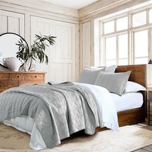 100% Cotton Quilt Set Twin Size, Light Grey Pre-washed 2-Piece Bedspread - £62.33 GBP