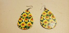 Faux Leather Dangle Earrings (New) Multi Sunflowers W/ Stems #48 - £4.11 GBP