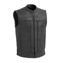 Men&#39;s Biker Leather Vest Rampage Platinum Cowhide Motorcycle Vest by FirstMFG - £175.63 GBP
