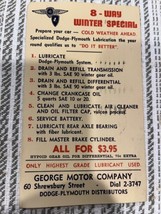 1939 George Motor Company Dodge Plymouth 8-Way Winter Special Promo Post... - £11.58 GBP