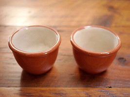 Pair Vintage Guernsey Cooking Ware Ceramic Terra Cotta Glazed Custard Cups - £19.66 GBP