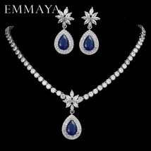 EMMAYA Luxurious CZ Stones High Quality Shiny Bride Jewelry Sets Blue Cz Necklac - £28.81 GBP