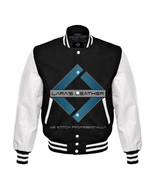 Varsity  Black Wool Letterman Jacket Real White Leather Sleeves - £55.42 GBP