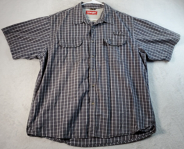 Wrangler Shirt Mens Size XL Gray Plaid Cotton Short Sleeve Collared Butt... - $20.86