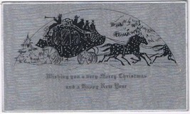 Christmas Silhouette Coach &amp; Horses On Silver Plain Back - $1.97