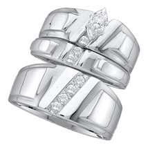 10k White Gold Marquise Diamond Men Womens Trio Bridal Wedding Ring Band Set WG - $660.00
