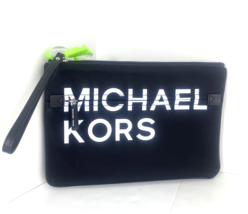 New Michael Kors Sport Wristlet  Black Nylon Leather Oversized Top Zip B14 - £79.23 GBP