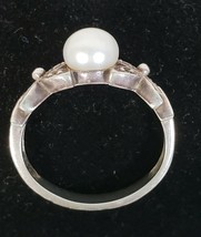 Vintage Avon Sterling Silver Freshwater Pearl &amp; CZ Ring 6 - $28.71