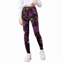Girls Printed Leggings Purple and Gold Floral on Black 2 Sizes S-4X Avai... - $26.99