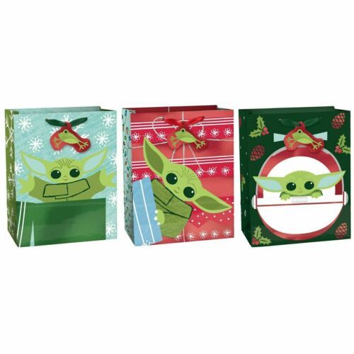 The Child 3 Christmas Gift Bags with Tags 7x9x4 inch Medium Mandalorian - $6.52