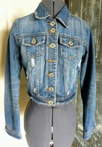 Hwy Jeans Button-Up Long Sleeve Distressed Blue Denim Jacket Size S - $12.19