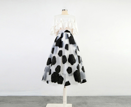 White Black Flower Modi Skirt Outfit Summer High Waist Organza Party Midi Skirts image 4