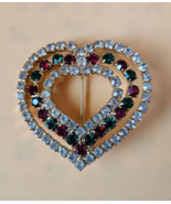 Vintage Gold-tone &amp; Multi-color Prong-set Rhinestone Heart Brooch 1.25&quot; ... - $26.79 CAD