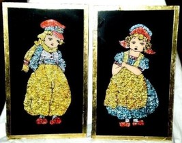 VINTAGE WW2 Era Crushed Colored Foil Dutch Boy &amp; Girl Montreal 1945 Black Matte - $49.49