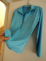 Ladies Top Size S Under Armour Athletic Running 1/2 Zip Turquoise Heather Shirt - £15.48 GBP