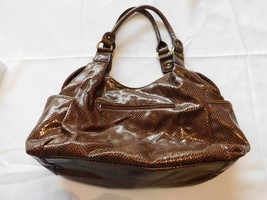 Strada Womens shoulder bag hand bag purse dark brown snake skin look pre... - $20.58