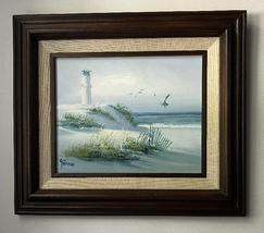 Genuine Thomson Oil Painting Lighthouse Beach Seagulls Reinforced Frame ... - £30.15 GBP