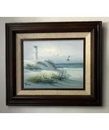 Genuine Thomson Oil Painting Lighthouse Beach Seagulls Reinforced Frame ... - $39.00