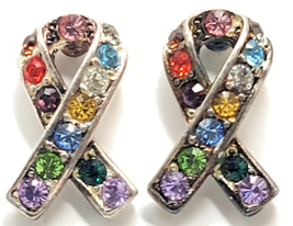 Olit USA Multi Color Crystal Ribbon of Hope Pin Lot 2  Silver Tone Aware... - $22.00