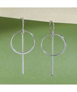 Sterling Silver Circle and Line Dangle Earrings 55x23mm - $65.58 CAD